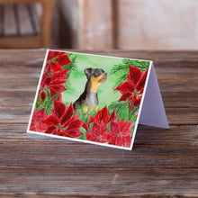 Load image into Gallery viewer, Miniature Pinscher #2 Poinsettas Greeting Cards -  Blank Note Cards – 8-Pack of Artist-Designed Cards with Envelopes