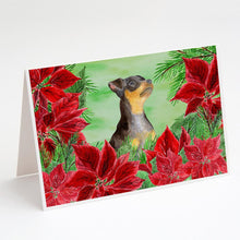 Load image into Gallery viewer, Miniature Pinscher #2 Poinsettas Greeting Cards -  Blank Note Cards – 8-Pack of Artist-Designed Cards with Envelopes