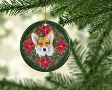 Load image into Gallery viewer, Pembroke Corgi Poinsetta Wreath Ornament - Round Ceramic Ornament – Artist-Designed Keepsake Decoration