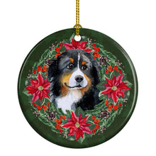 Load image into Gallery viewer, Bernese Mountain Dog Poinsetta Wreath Ornament - Round Ceramic Ornament – Artist-Designed Keepsake Decoration
