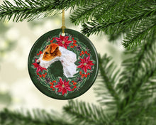 Load image into Gallery viewer, Fox Terrier Poinsetta Wreath Ornament - Round Ceramic Ornament – Artist-Designed Keepsake Decoration