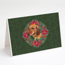 Load image into Gallery viewer, Dachshund Poinsetta Wreath Greeting Cards -  Blank Note Cards – 8-Pack of Artist-Designed Cards with Envelopes