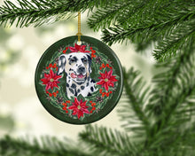 Load image into Gallery viewer, Dalmatian Poinsetta Wreath Ornament - Round Ceramic Ornament – Artist-Designed Keepsake Decoration