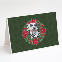 Load image into Gallery viewer, Dalmatian Poinsetta Wreath Greeting Cards -  Blank Note Cards – 8-Pack of Artist-Designed Cards with Envelopes