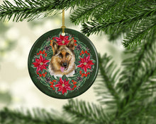 Load image into Gallery viewer, German Shepherd Poinsetta Wreath Ornament - Round Ceramic Ornament – Artist-Designed Keepsake Decoration
