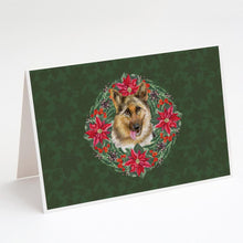 Load image into Gallery viewer, German Shepherd Poinsetta Wreath Greeting Cards -  Blank Note Cards – 8-Pack of Artist-Designed Cards with Envelopes