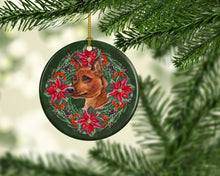 Load image into Gallery viewer, Miniature Pinscher Poinsetta Wreath Ornament - Round Ceramic Ornament – Artist-Designed Keepsake Decoration