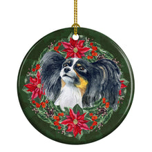 Load image into Gallery viewer, Papillon Poinsetta Wreath Ornament - Round Ceramic Ornament – Artist-Designed Keepsake Decoration