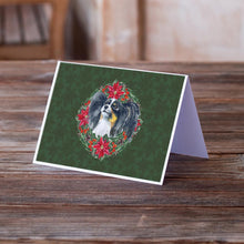 Load image into Gallery viewer, Papillon Poinsetta Wreath Greeting Cards -  Blank Note Cards – 8-Pack of Artist-Designed Cards with Envelopes