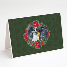 Load image into Gallery viewer, Papillon Poinsetta Wreath Greeting Cards -  Blank Note Cards – 8-Pack of Artist-Designed Cards with Envelopes
