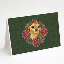 Load image into Gallery viewer, Chihuahua Poinsetta Wreath Greeting Cards -  Blank Note Cards – 8-Pack of Artist-Designed Cards with Envelopes