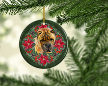 Load image into Gallery viewer, Shar Pei Poinsetta Wreath Ornament - Round Ceramic Ornament – Artist-Designed Keepsake Decoration
