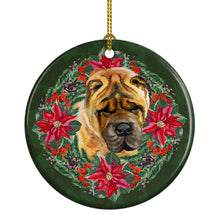 Load image into Gallery viewer, Shar Pei Poinsetta Wreath Ornament - Round Ceramic Ornament – Artist-Designed Keepsake Decoration