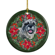 Load image into Gallery viewer, Schnauzer Poinsetta Wreath Ornament - Round Ceramic Ornament – Artist-Designed Keepsake Decoration
