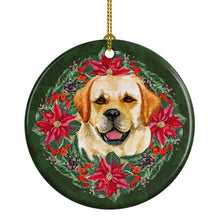 Load image into Gallery viewer, Golden Retriever Poinsetta Wreath Ornament - Round Ceramic Ornament – Artist-Designed Keepsake Decoration