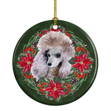 Load image into Gallery viewer, Poodle Poinsetta Wreath Ornament - Round Ceramic Ornament – Artist-Designed Keepsake Decoration