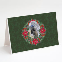 Load image into Gallery viewer, Shih Tzu Poinsetta Wreath Greeting Cards -  Blank Note Cards – 8-Pack of Artist-Designed Cards with Envelopes