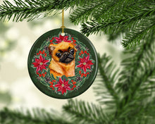 Load image into Gallery viewer, Small Brabant Griffon Poinsetta Wreath Ornament - Round Ceramic Ornament – Artist-Designed Keepsake Decoration