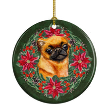 Load image into Gallery viewer, Small Brabant Griffon Poinsetta Wreath Ornament - Round Ceramic Ornament – Artist-Designed Keepsake Decoration