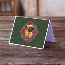 Load image into Gallery viewer, Small Brabant Griffon Poinsetta Wreath Greeting Cards -  Blank Note Cards – 8-Pack of Artist-Designed Cards with Envelopes