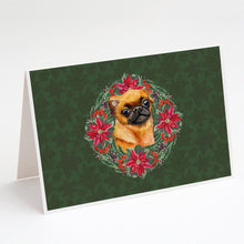 Load image into Gallery viewer, Small Brabant Griffon Poinsetta Wreath Greeting Cards -  Blank Note Cards – 8-Pack of Artist-Designed Cards with Envelopes