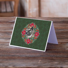 Load image into Gallery viewer, American Akita Poinsetta Wreath Greeting Cards -  Blank Note Cards – 8-Pack of Artist-Designed Cards with Envelopes