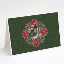 Load image into Gallery viewer, American Akita Poinsetta Wreath Greeting Cards -  Blank Note Cards – 8-Pack of Artist-Designed Cards with Envelopes