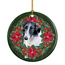 Load image into Gallery viewer, Borzoi Poinsetta Wreath Ornament - Round Ceramic Ornament – Artist-Designed Keepsake Decoration
