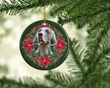 Load image into Gallery viewer, Weimaraner Poinsetta Wreath Ornament - Round Ceramic Ornament – Artist-Designed Keepsake Decoration