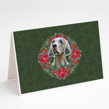 Load image into Gallery viewer, Weimaraner Poinsetta Wreath Greeting Cards -  Blank Note Cards – 8-Pack of Artist-Designed Cards with Envelopes