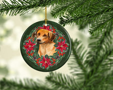 Load image into Gallery viewer, Rhodesian Ridgeback Poinsetta Wreath Ornament - Round Ceramic Ornament – Artist-Designed Keepsake Decoration