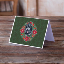Load image into Gallery viewer, Black Russian Terrier Poinsetta Wreath Greeting Cards -  Blank Note Cards – 8-Pack of Artist-Designed Cards with Envelopes