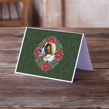 Load image into Gallery viewer, Saint Bernard Poinsetta Wreath Greeting Cards -  Blank Note Cards – 8-Pack of Artist-Designed Cards with Envelopes