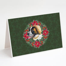 Load image into Gallery viewer, Saint Bernard Poinsetta Wreath Greeting Cards -  Blank Note Cards – 8-Pack of Artist-Designed Cards with Envelopes
