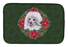 Load image into Gallery viewer, Medium White Poodle Poinsetta Wreath Dish Drying Mat – Absorbent, Artistic Kitchen Essentials CK1549DDM