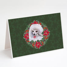 Load image into Gallery viewer, Medium White Poodle Poinsetta Wreath Greeting Cards -  Blank Note Cards – 8-Pack of Artist-Designed Cards with Envelopes