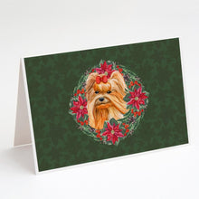 Load image into Gallery viewer, Yorkshire Terrier Poinsetta Wreath Greeting Cards -  Blank Note Cards – 8-Pack of Artist-Designed Cards with Envelopes