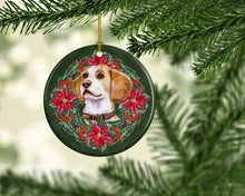 Load image into Gallery viewer, Beagle Poinsetta Wreath Ornament - Round Ceramic Ornament – Artist-Designed Keepsake Decoration