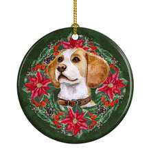 Load image into Gallery viewer, Beagle Poinsetta Wreath Ornament - Round Ceramic Ornament – Artist-Designed Keepsake Decoration