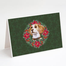 Load image into Gallery viewer, Beagle Poinsetta Wreath Greeting Cards -  Blank Note Cards – 8-Pack of Artist-Designed Cards with Envelopes
