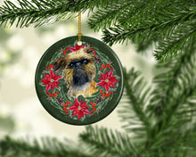 Load image into Gallery viewer, Brussels Griffon Poinsetta Wreath Ornament - Round Ceramic Ornament – Artist-Designed Keepsake Decoration