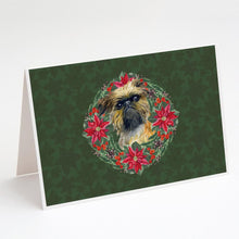 Load image into Gallery viewer, Brussels Griffon Poinsetta Wreath Greeting Cards -  Blank Note Cards – 8-Pack of Artist-Designed Cards with Envelopes