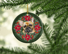 Load image into Gallery viewer, French Bulldog Poinsetta Wreath Ornament - Round Ceramic Ornament – Artist-Designed Keepsake Decoration