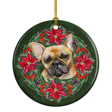 Load image into Gallery viewer, French Bulldog Poinsetta Wreath Ornament - Round Ceramic Ornament – Artist-Designed Keepsake Decoration