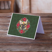 Load image into Gallery viewer, French Bulldog Poinsetta Wreath Greeting Cards -  Blank Note Cards – 8-Pack of Artist-Designed Cards with Envelopes