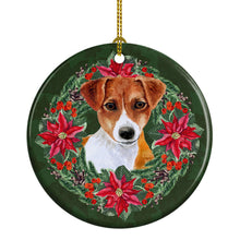 Load image into Gallery viewer, Jack Russell Terrier Poinsetta Wreath Ornament - Round Ceramic Ornament – Artist-Designed Keepsake Decoration
