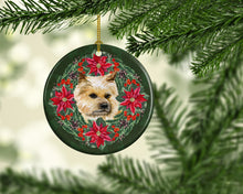 Load image into Gallery viewer, Cairn Terrier Poinsetta Wreath Ornament - Round Ceramic Ornament – Artist-Designed Keepsake Decoration