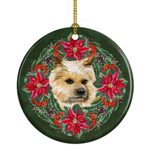 Load image into Gallery viewer, Cairn Terrier Poinsetta Wreath Ornament - Round Ceramic Ornament – Artist-Designed Keepsake Decoration
