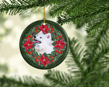 Load image into Gallery viewer, Samoyed Poinsetta Wreath Ornament - Round Ceramic Ornament – Artist-Designed Keepsake Decoration