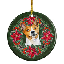 Load image into Gallery viewer, Basenji Poinsetta Wreath Ornament - Round Ceramic Ornament – Artist-Designed Keepsake Decoration